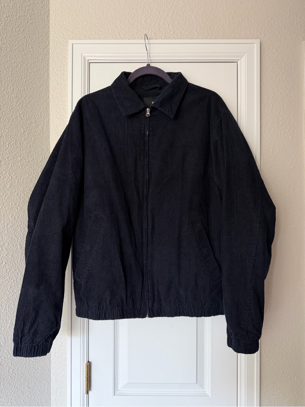 Men's Dark Navy Corduroy Zip Bomber Jacket